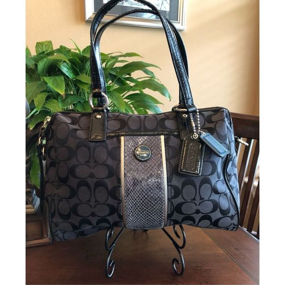 Coach Handbags - COACH - Signature Stripe Python Satchel. Outstanding condition canvas logo bag.